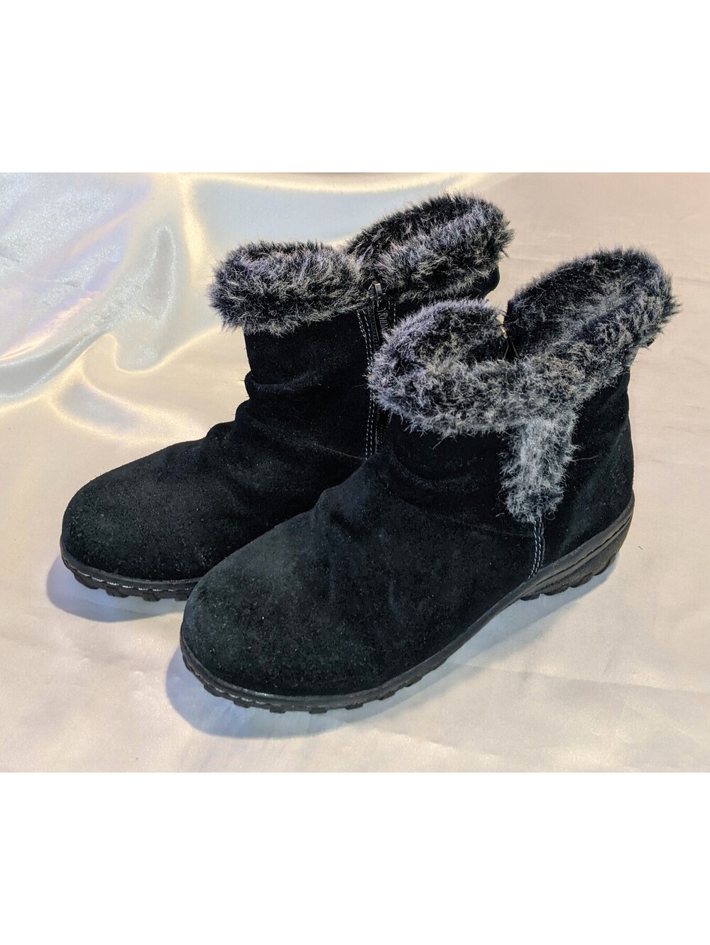 KHOMBU Women's LISA All-Weather Black Suede Faux Fur Ankle Boots Booties Size 6M